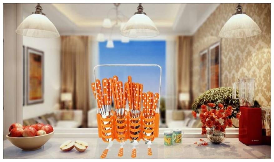 

Lovato Cutlery set with stand Stainless Steel Cutlery Set (Orange Pack of 25)