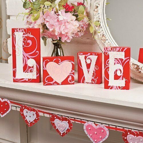 

Love Blocks Wooden V-day Gift Table Top Decoration Home Accent Red Pink Red