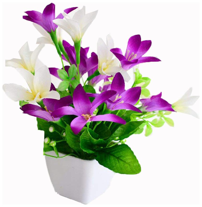 

Loxiaa Artificial Flowers White Purple Multi Lily Beautiful Lily with White Pot