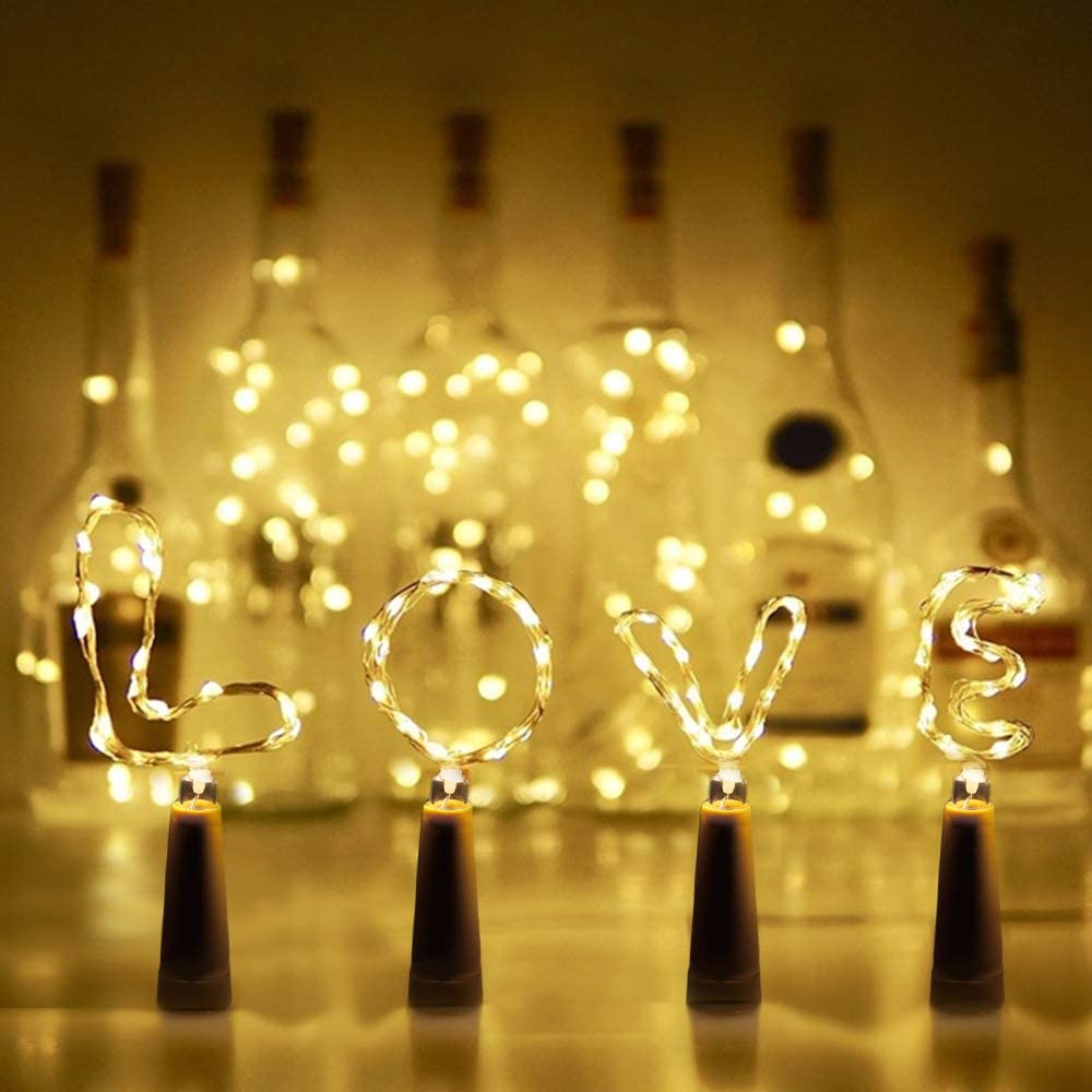 

LPK Store Wine Bottle Lights with Cork 20 Led Fairy Light Battery Operated for DIY Party Table Christmas Halloween Wedding Party (Set of 4)
