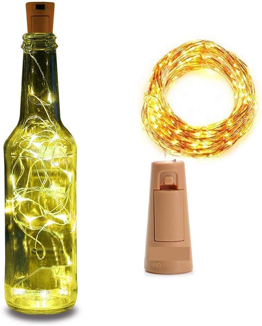 

LPK Store Wine Bottle Lights with Cork 20 Led Fairy Light Battery Operated for DIY Party Table Christmas Halloween Wedding Party (Set of 1)