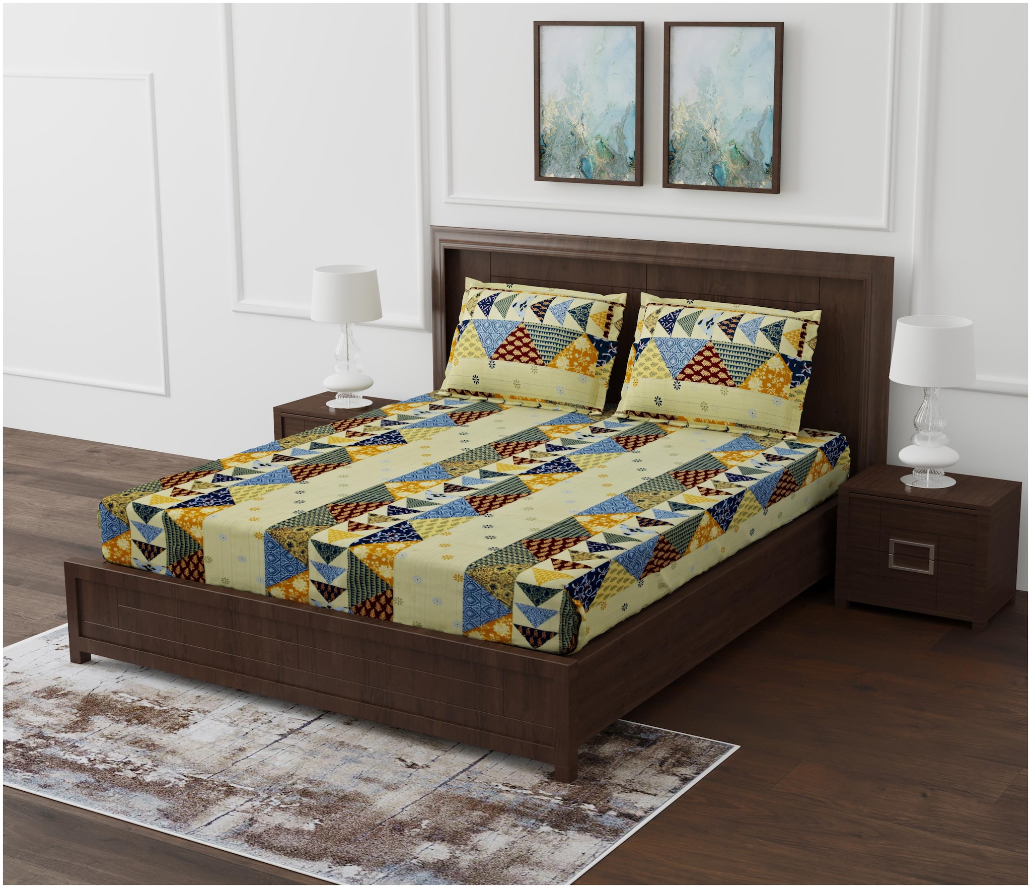 

Lsk Shiva s Cotton Printed King Size Bedsheet 210 TC ( 1 Bedsheet With 2 Pillow Covers Multi )