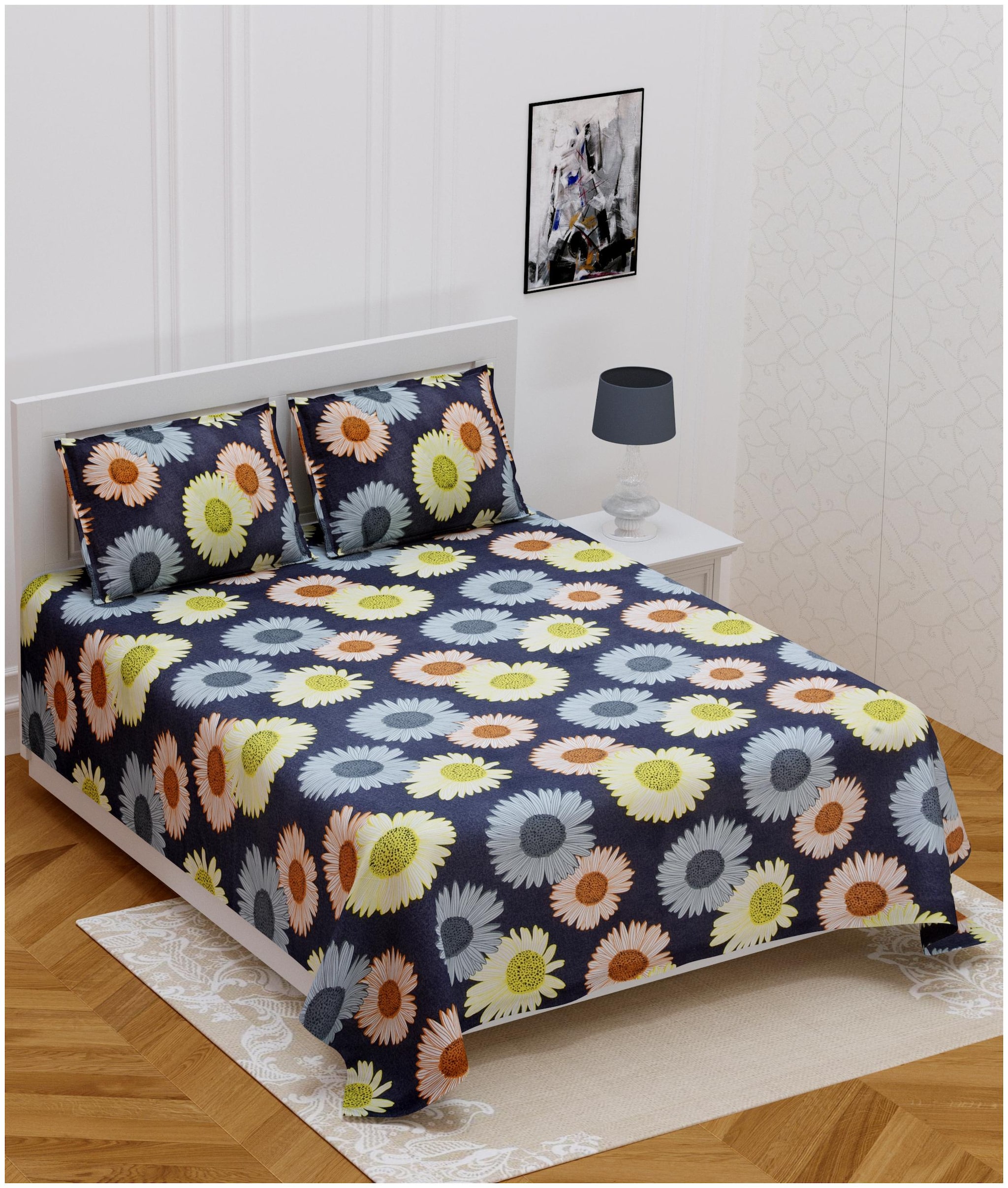 

Lsk Shiva s Cotton Printed King Size Bedsheet 210 TC ( 1 Bedsheet With 2 Pillow Covers Multi )