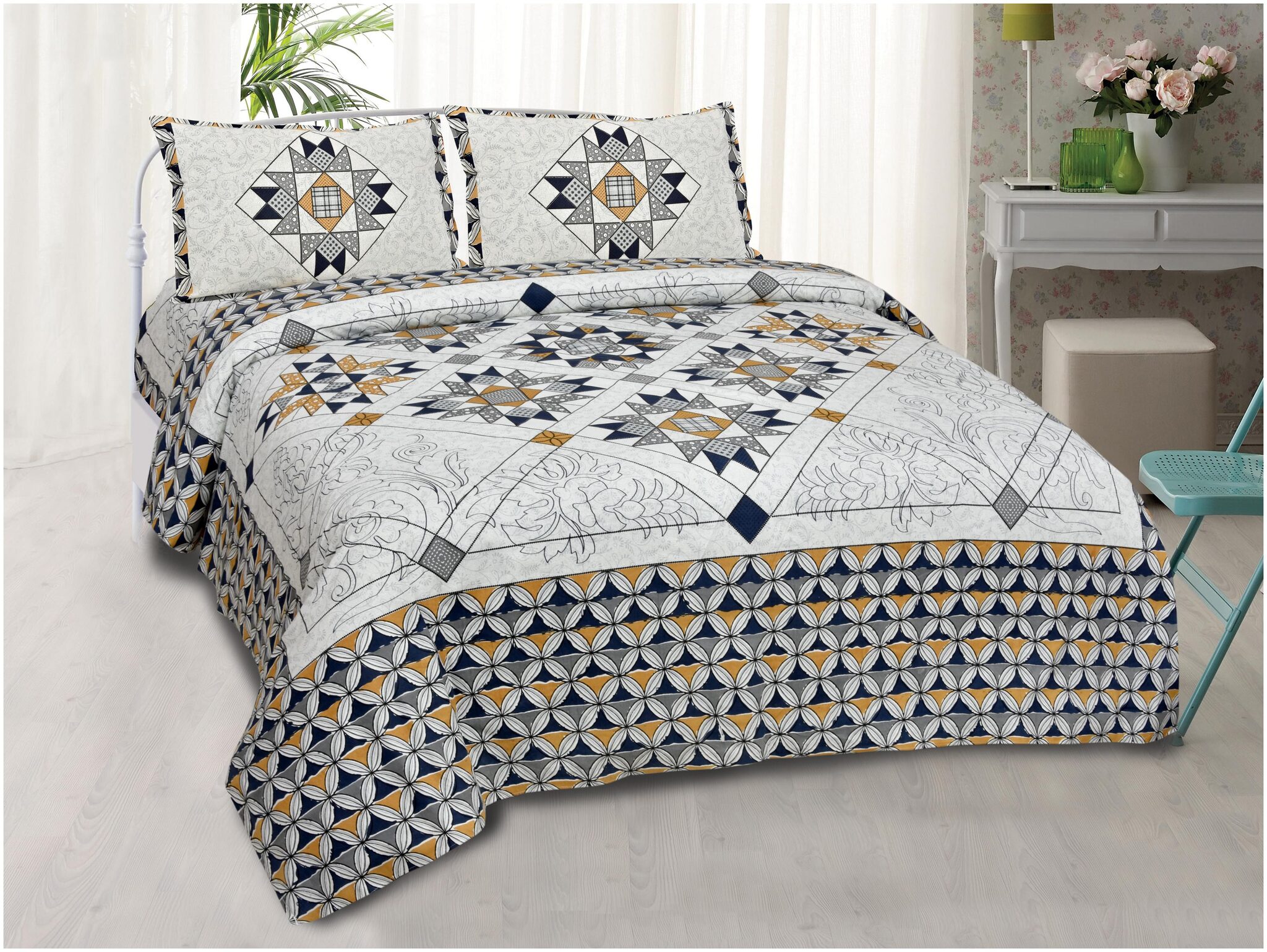 

Lsk Shiva s Cotton Printed King Size Bedsheet 210 TC ( 1 Bedsheet With 2 Pillow Covers Multi )