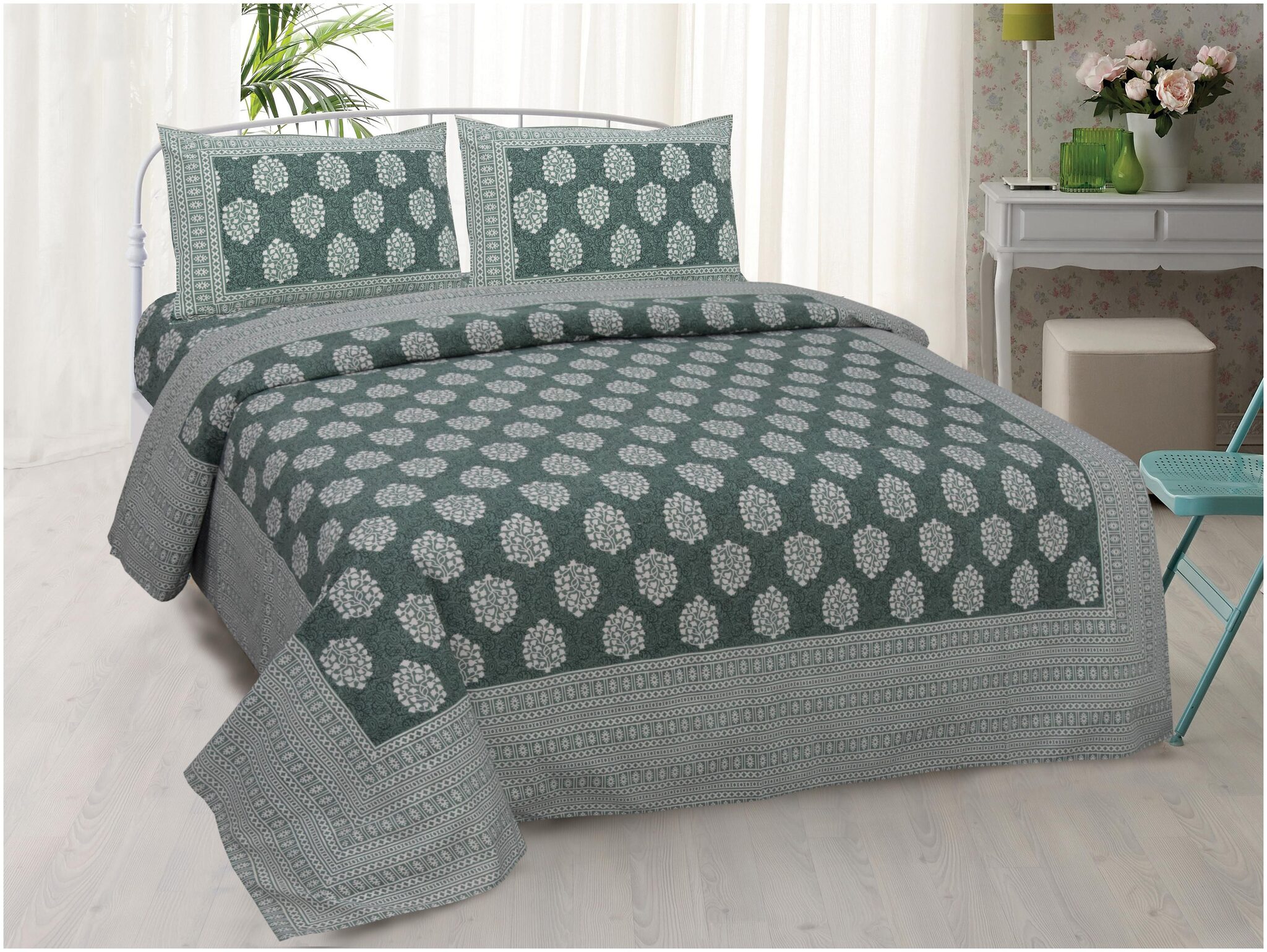 

Lsk Shiva s Cotton Printed King Size Bedsheet 210 TC ( 1 Bedsheet With 2 Pillow Covers Grey )