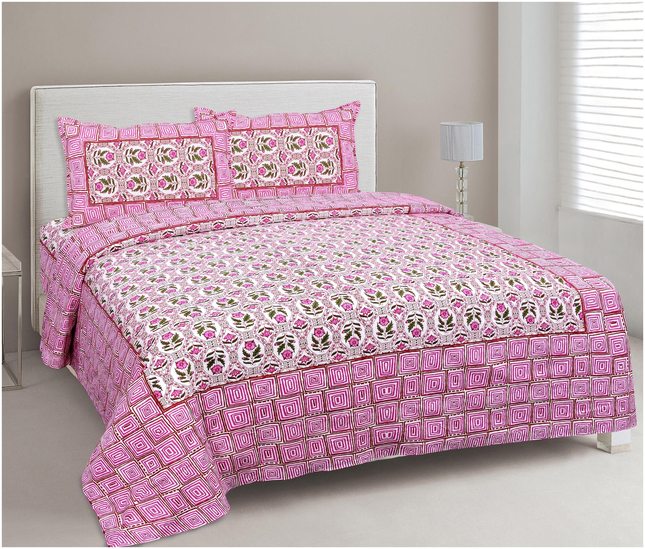 

Lsk Shiva s Cotton Printed King Size Bedsheet 210 TC ( 1 Bedsheet With 2 Pillow Covers Multi )