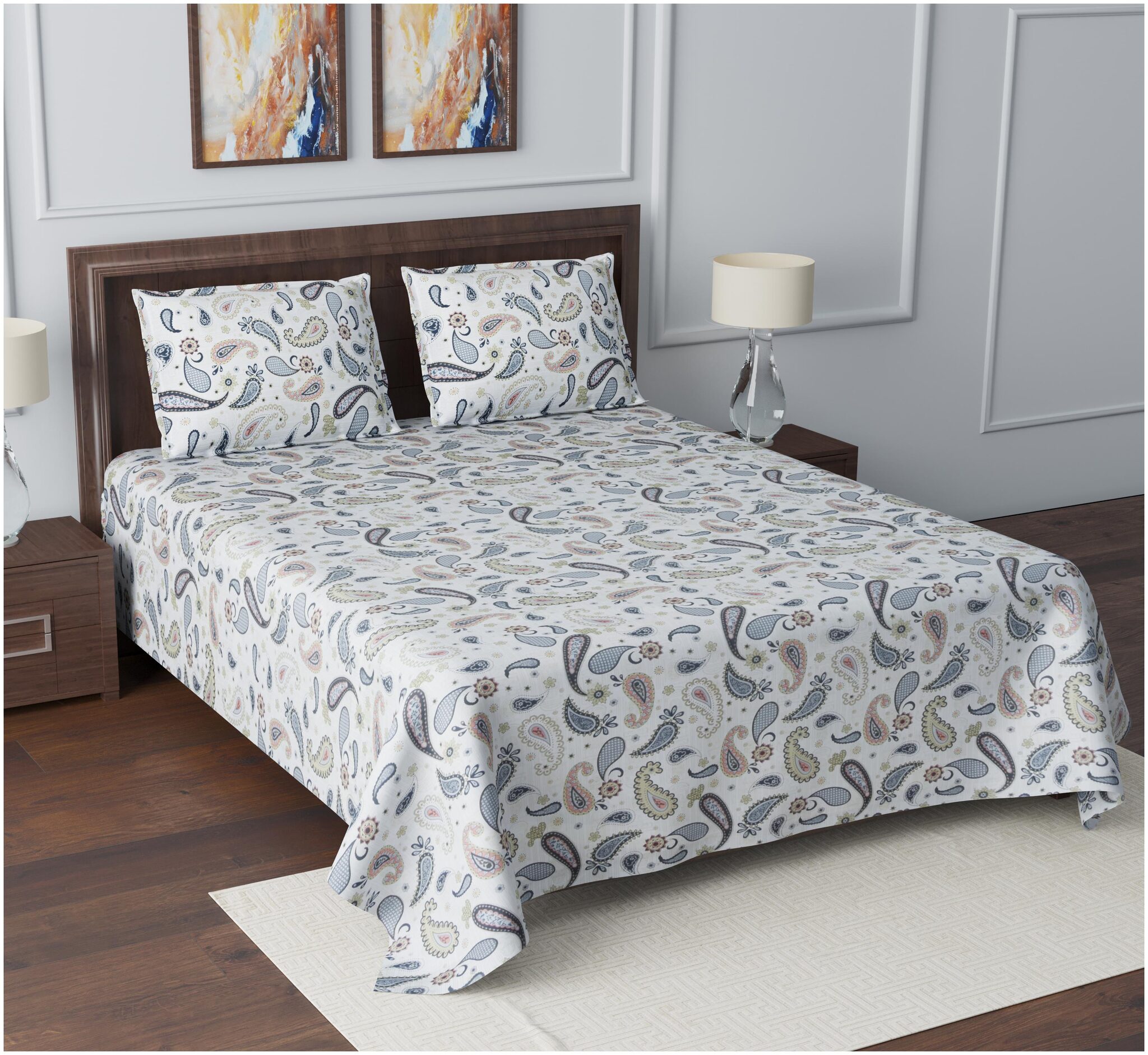 

Lsk Shiva s Cotton Printed King Size Bedsheet 210 TC ( 1 Bedsheet With 2 Pillow Covers Multi )