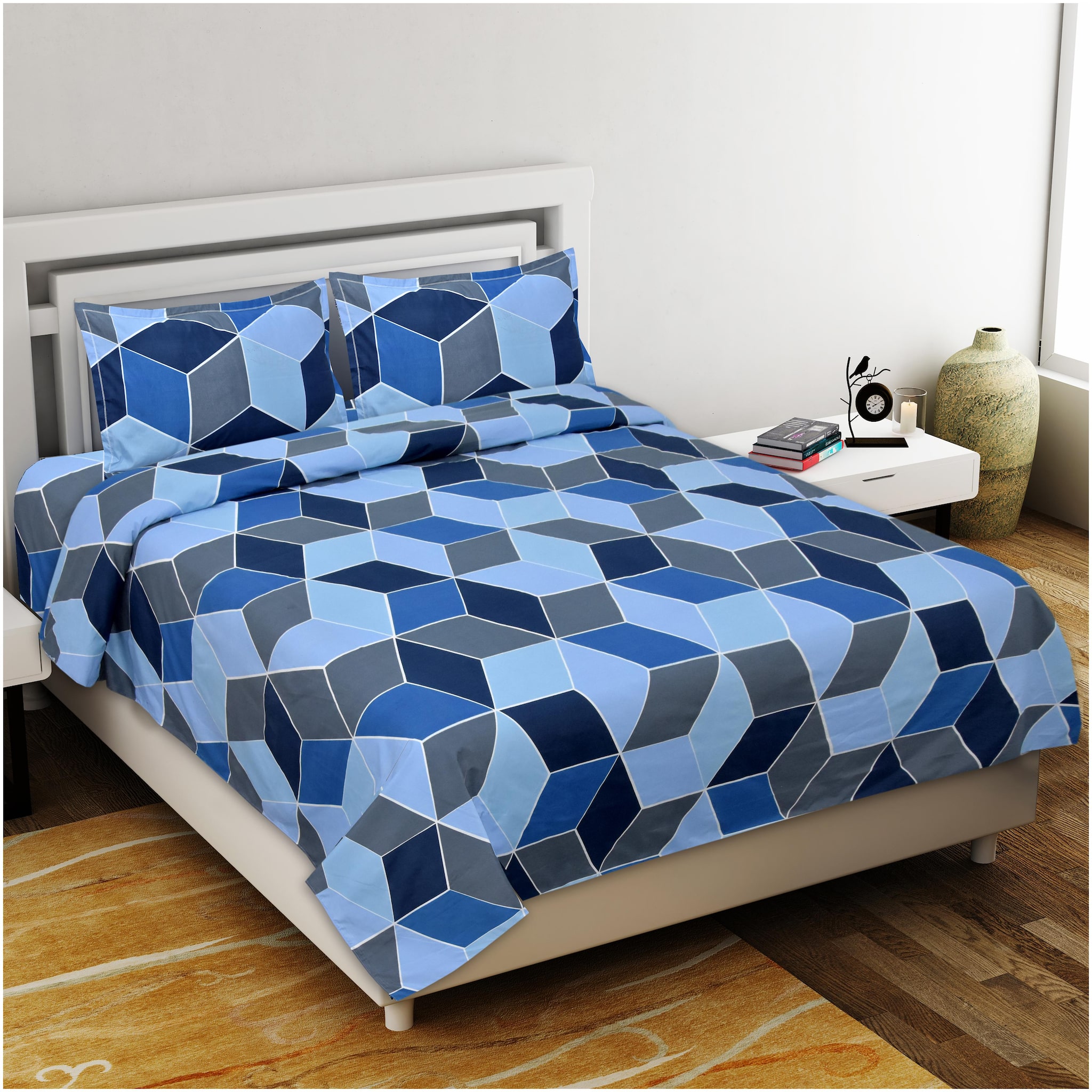 

Lsk Shiva s Cotton Printed King Size Bedsheet 210 TC ( 1 Bedsheet With 2 Pillow Covers Blue )