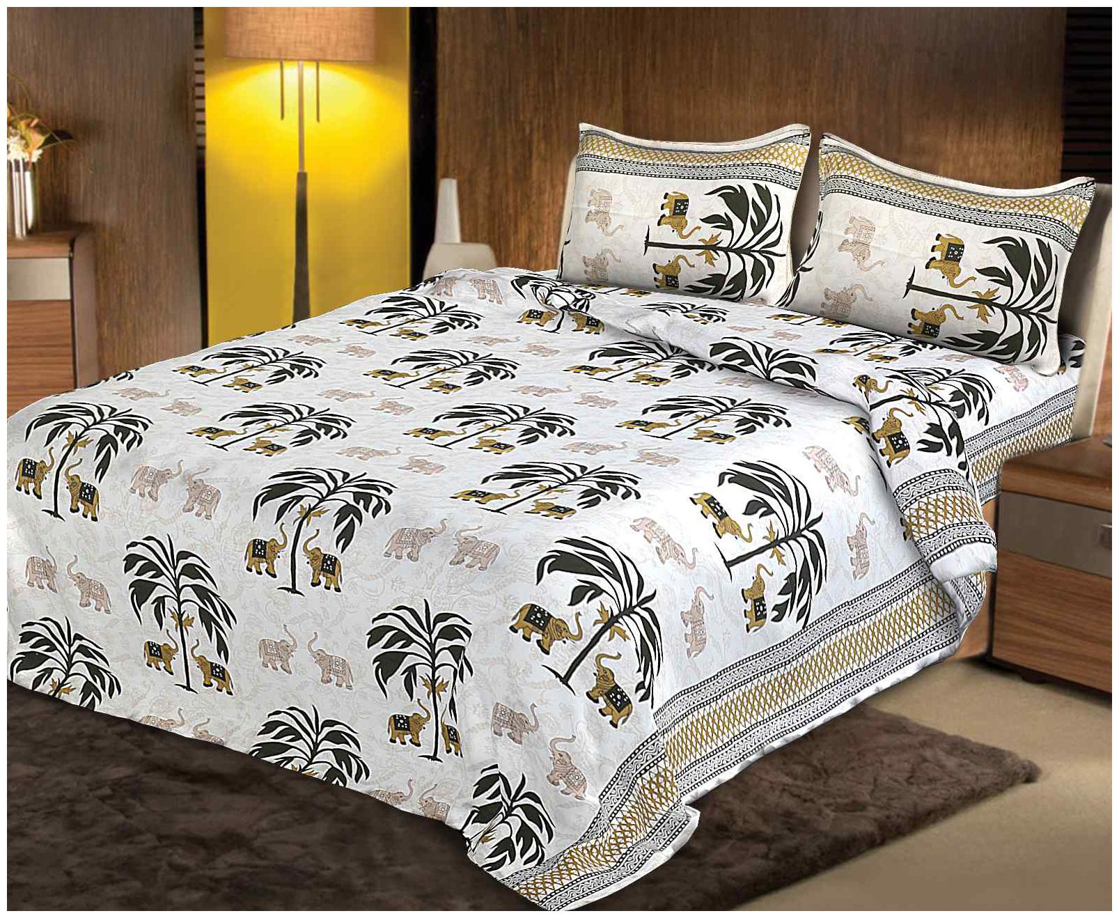

Lsk Shiva s Cotton Printed King Size Bedsheet 210 TC ( 1 Bedsheet With 2 Pillow Covers White )