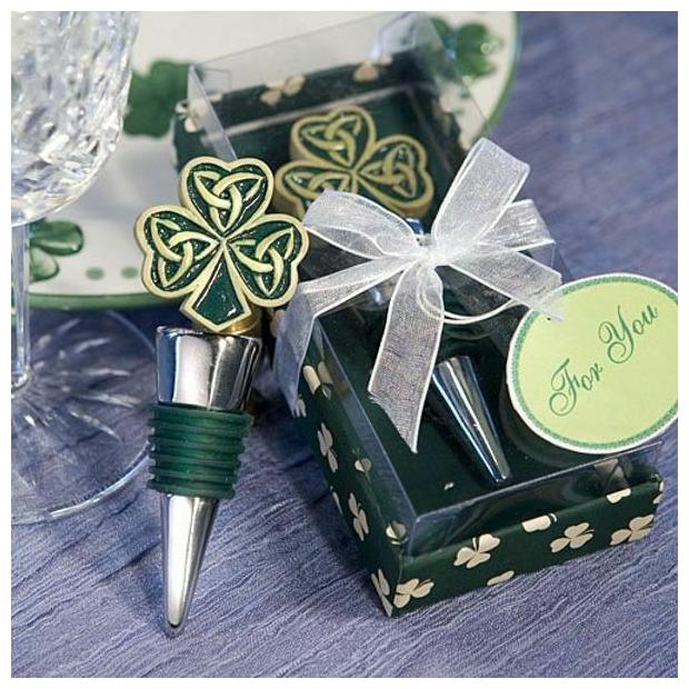 

Luck of the Irish Green Shamrock Wine Beverage Bottle Stopper in Box
