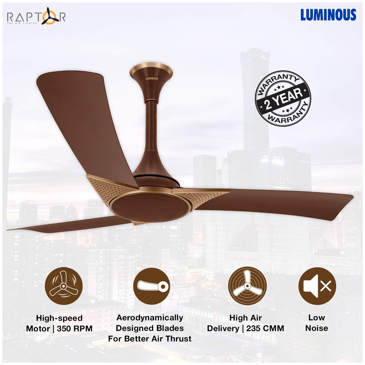 

Luminous Raptor 1200 mm Decorative Ceiling Fan ( Red Pack of 1 )