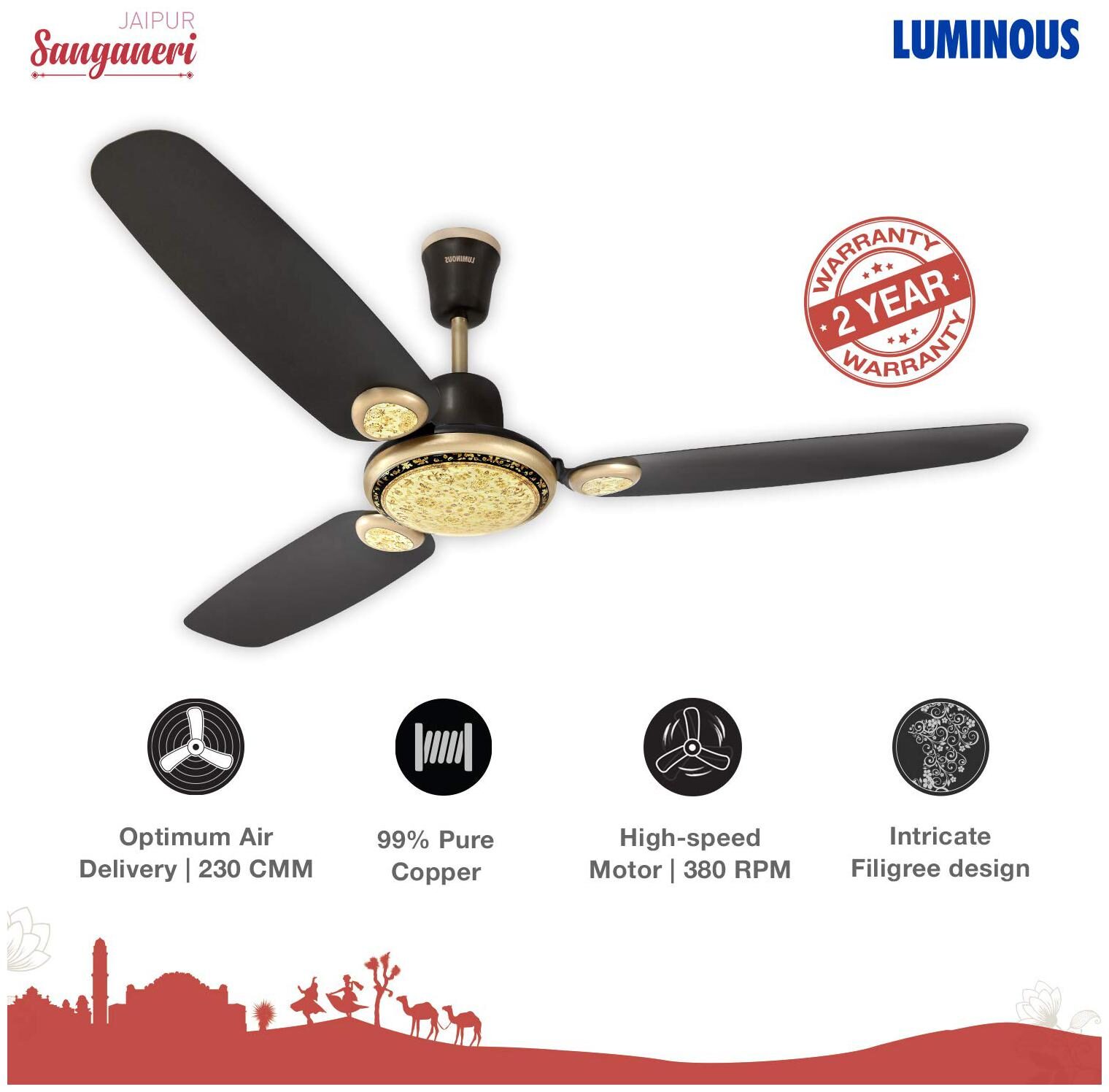 

Luminous Jaipur Sanganeri 1200 MM Ceiling Fan ( Brown)