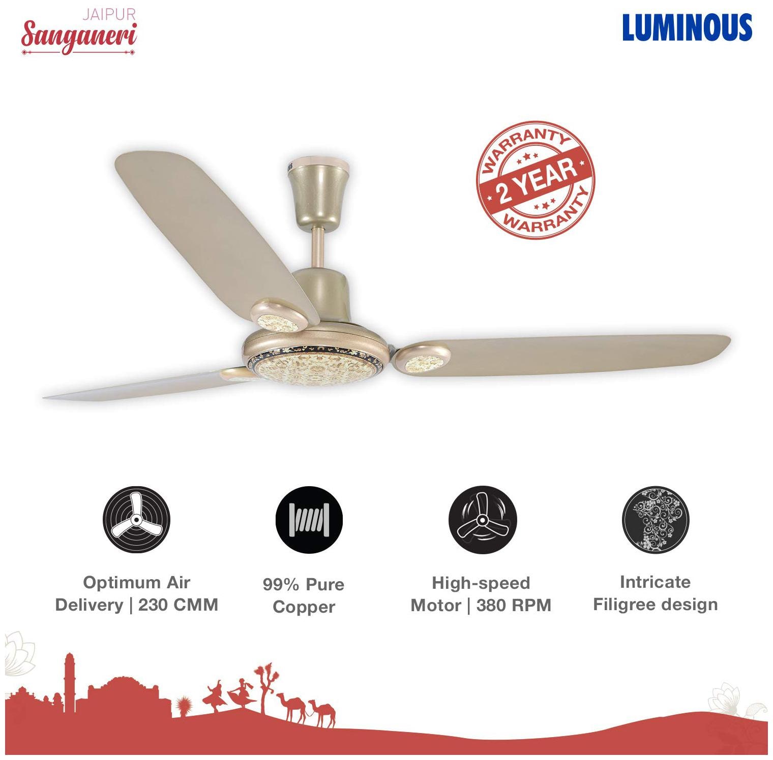 

Luminous Jaipur Sanganeri 1200 MM Ceiling Fan (Gold)