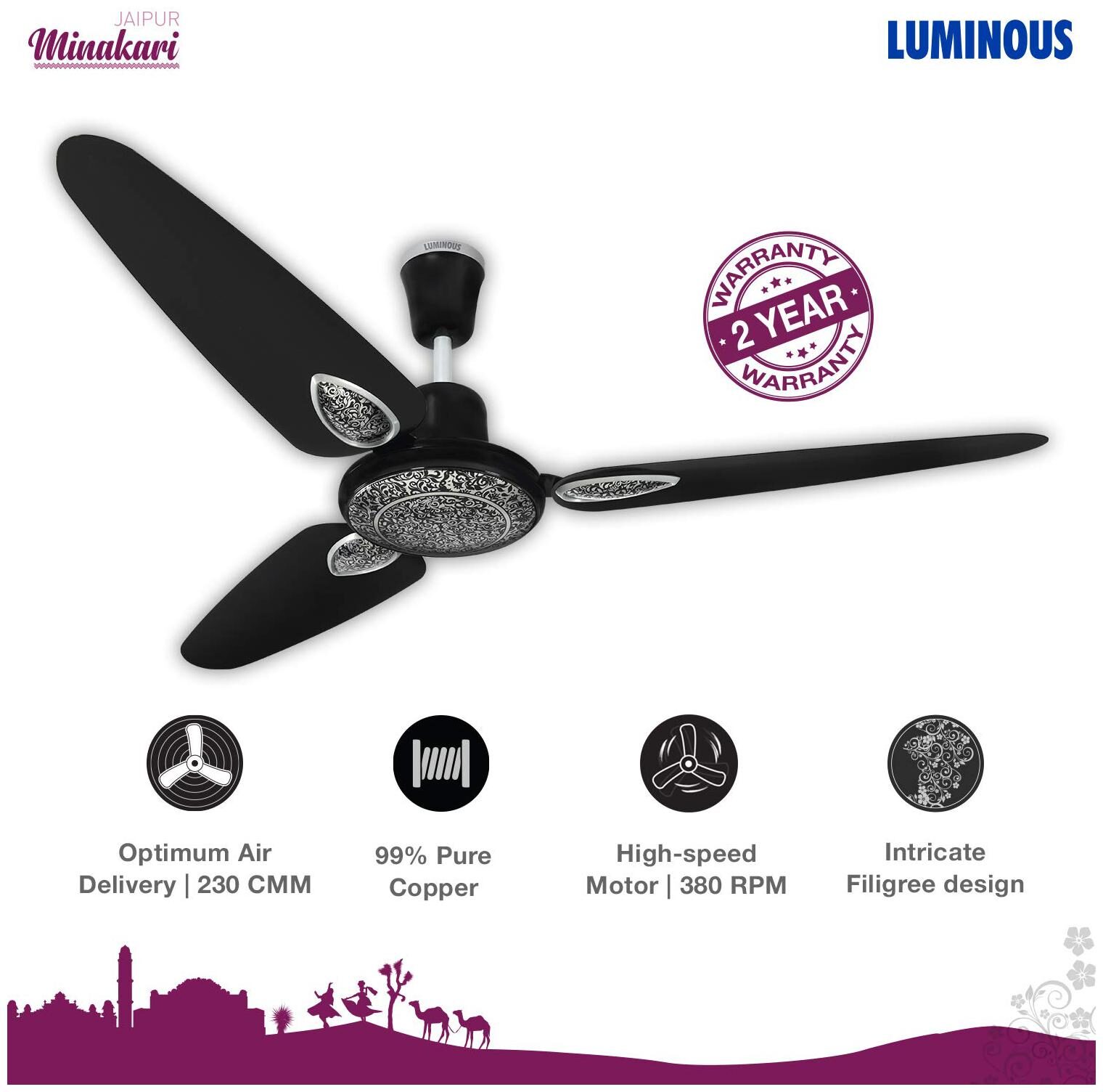

Luminous Jaipur Minakari 1200 MM Ceiling Fan (Black )