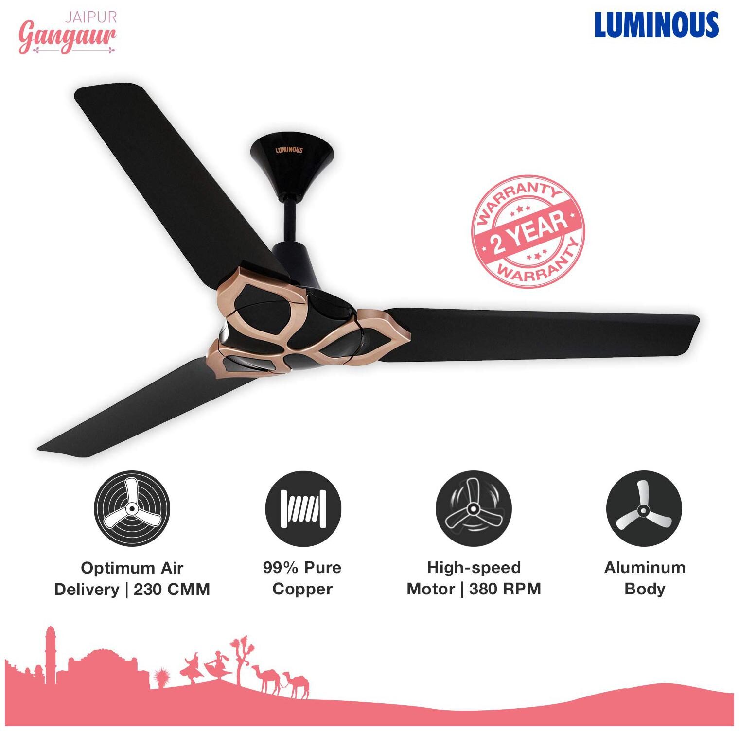 

Luminous Jaipur Gangaur 1200 MM Ceiling Fan (Black )