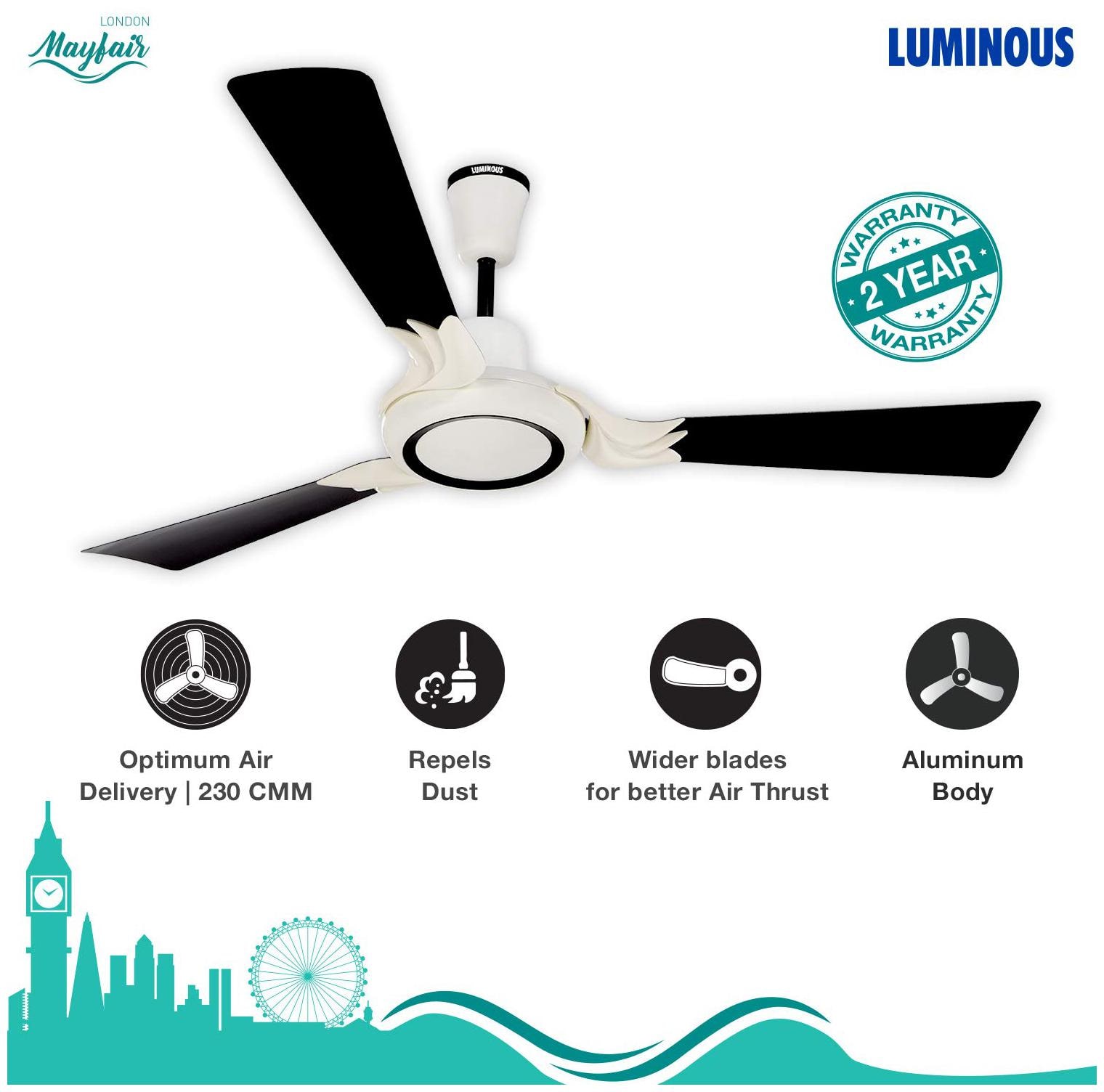

Luminous London Mayfair 1200 mm Decorative Ceiling Fan ( Brown Pack of 1 )