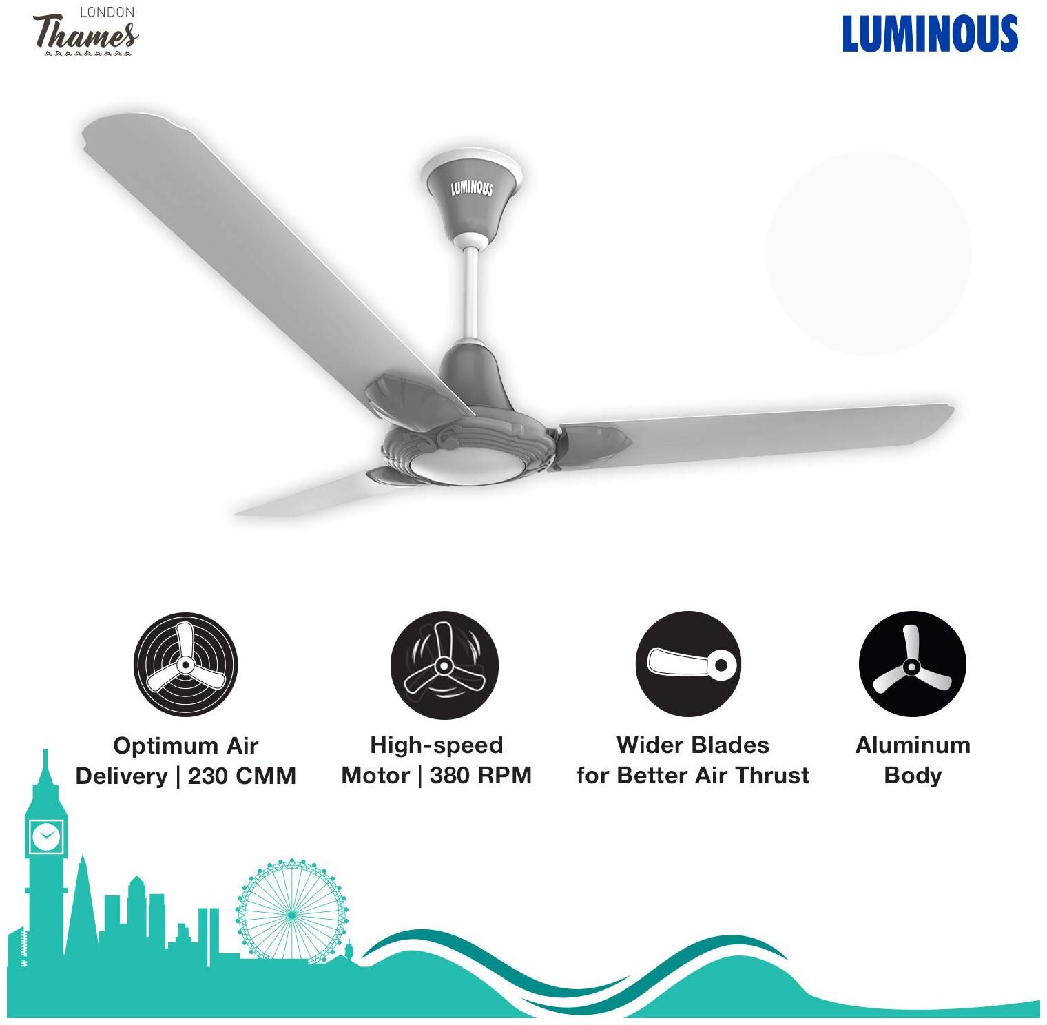 

Luminous London Thames 1200mm Ceiling Fan (Wimbledon White)