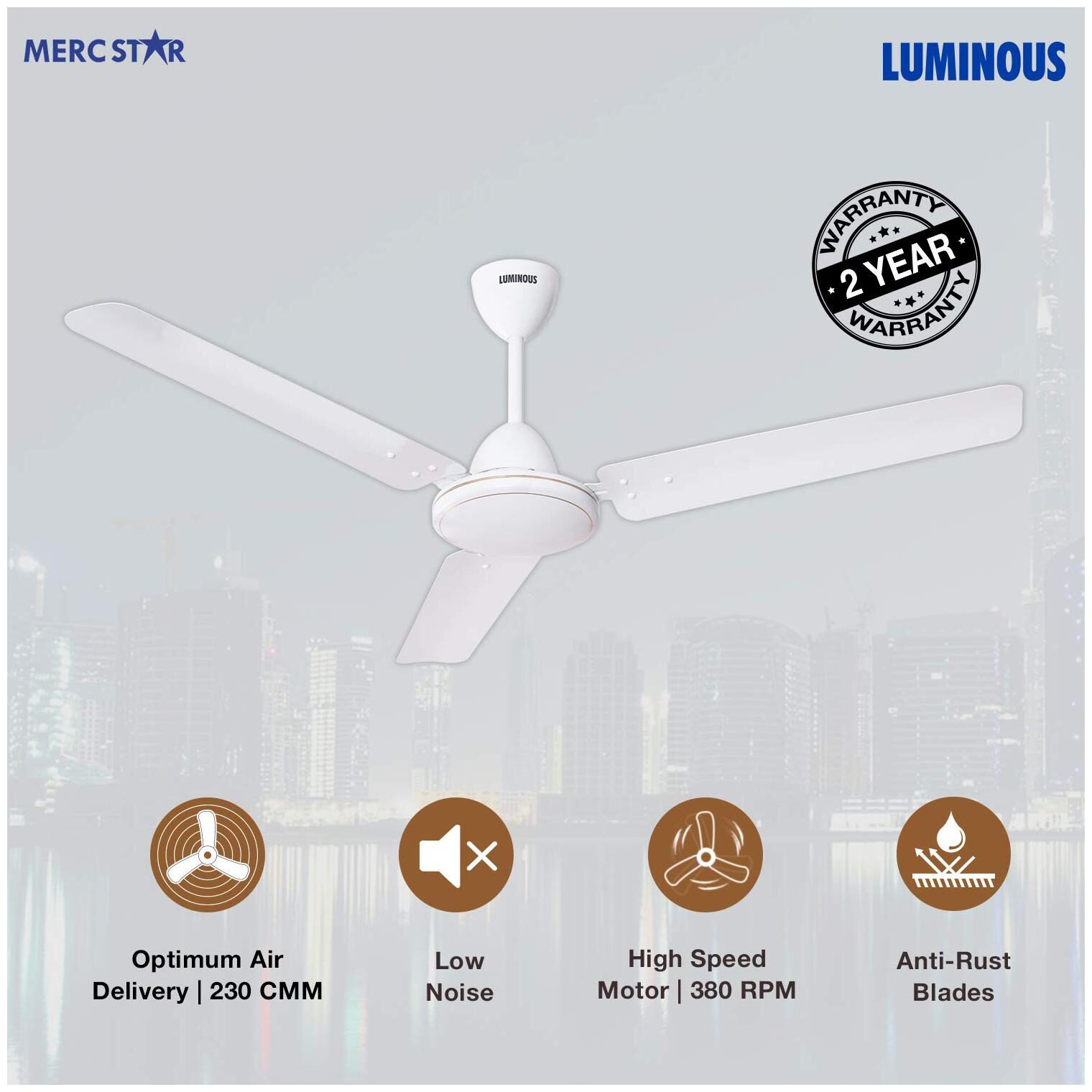 

Luminous Merc Star 1200mm Ceiling Fan (White)
