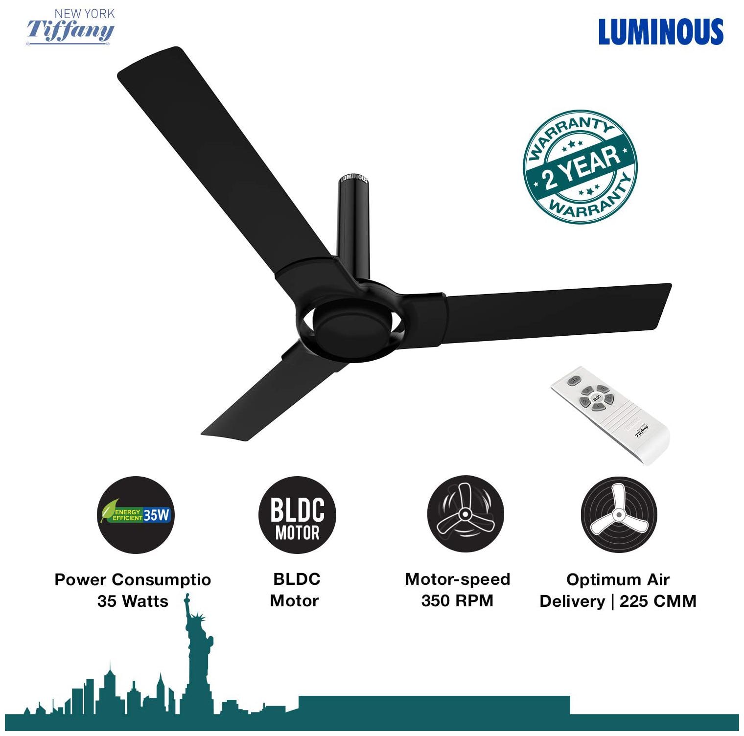 

Luminous New York Tiffany 1200 mm Premium Ceiling Fan ( Black Pack of 1 )