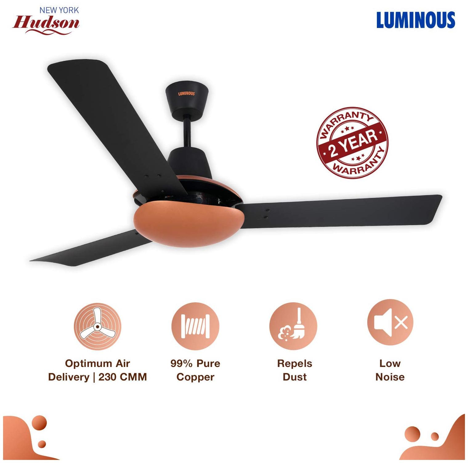 

Luminous New York Hudson 1200 mm Premium Ceiling Fan ( Black Pack of 1 )