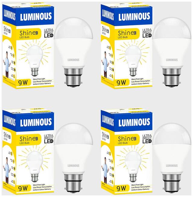 Luminous Shine Eco Base B22 9-W LED Bulbs (Pack of 4 Cool Day Light)