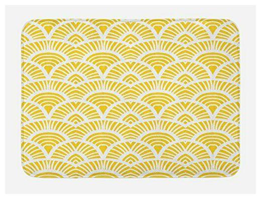 

Lunarable Mustard Bath Mat Vintage Shabby Form Traditional (Yellow White)