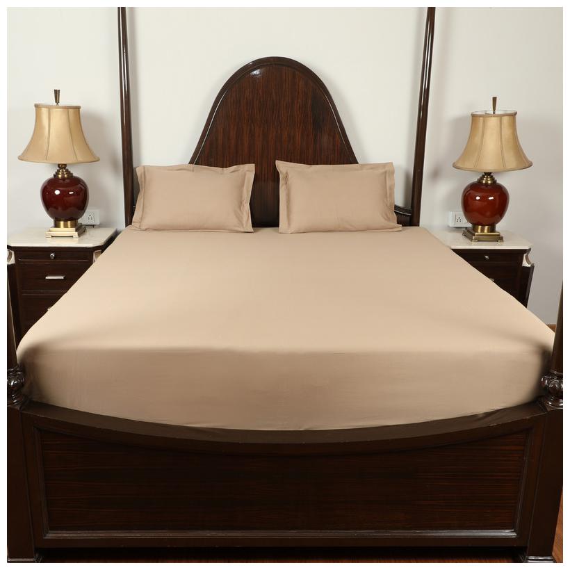 

LUSH BEYOND Cotton Solid King Size Bedsheet 400 TC ( 1 Bedsheet With 2 Pillow Covers Beige )