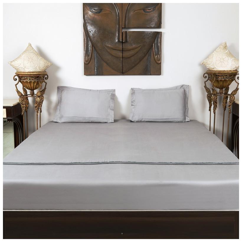 

LUSH BEYOND Cotton Solid King Size Bedsheet 400 TC ( 1 Bedsheet With 2 Pillow Covers Grey )