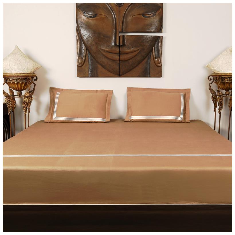 

LUSH BEYOND Cotton Solid King Size Bedsheet 400 TC ( 1 Bedsheet With 2 Pillow Covers Beige )