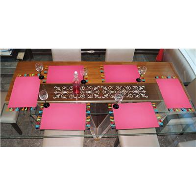 

Lushomes Bi Color Bachelor Button and Raspberry Tablemat Set with Pom Pom