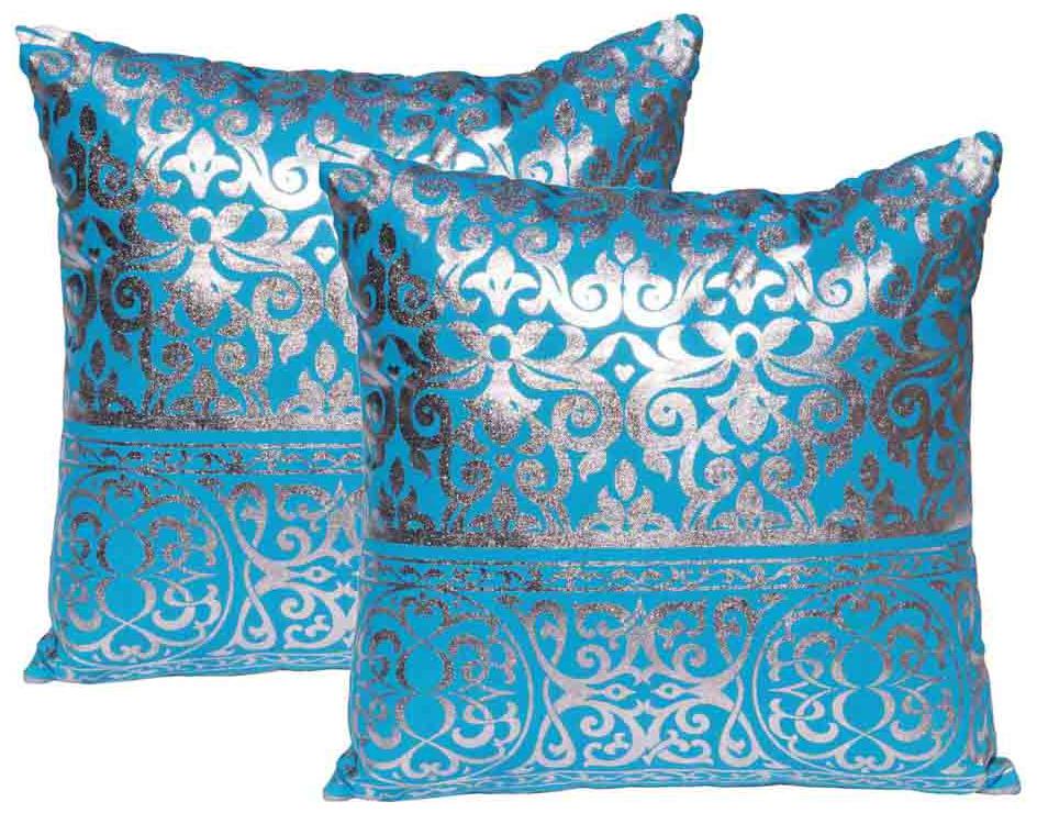 

Lushomes Blue Cushion Covers with Silver Foil Print (Pack of 2)
