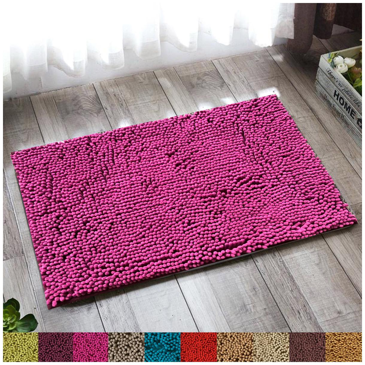 

Lushomes Chenille Rasberry Rose Thick and fluffy 2200 GSM bathmat with High Pile Microfiber with Synthetic backing Super Absorbent (16 x 24 40 x 60 cms Single Pc)
