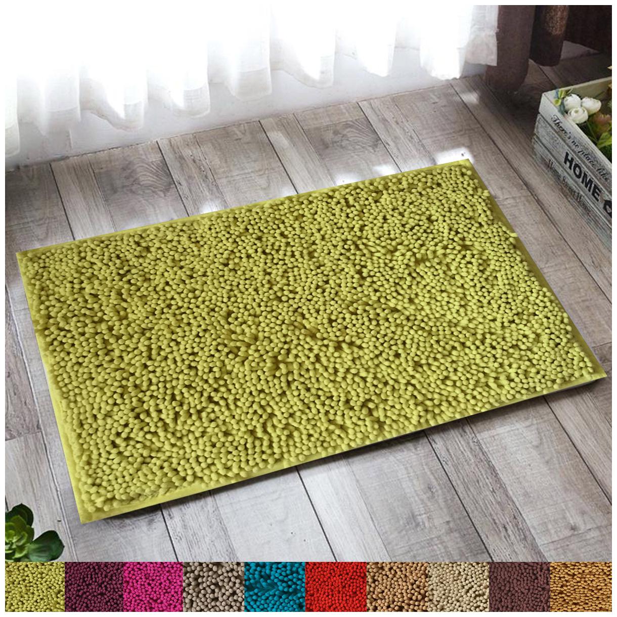 

Lushomes Chenille Olive Green Thick and fluffy 2200 GSM bathmat with High Pile Microfiber with Synthetic backing Super Absorbent (16 x 24 40 x 60 cms Single Pc)