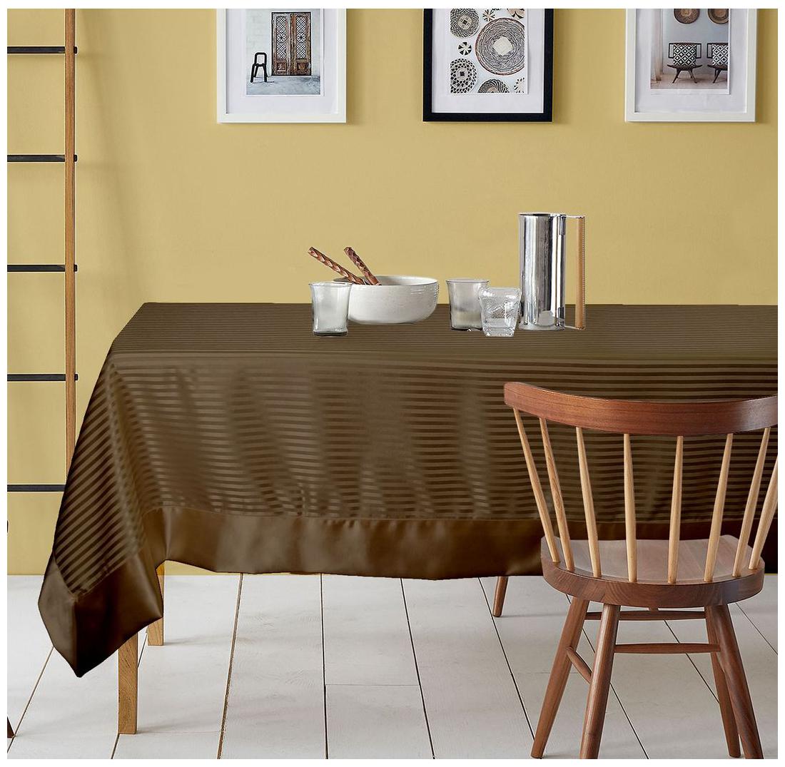 

Lushomes contemporary Brown Table cloth with striped center and plain border ( Size 60 x 90 or 152 x 228 cms Single Pc)