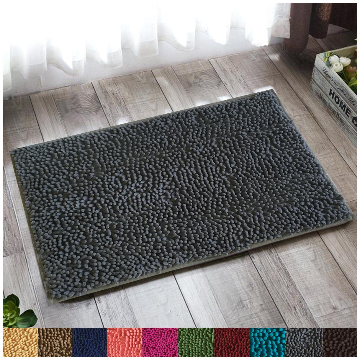 

Lushomes Dark Grey Thick and fluffy Chenille 1200 GSM bathmat with High Pile Microfiber with PVC backing Super Absorbent (Bathmat Size 16 x 24 Single Pc )