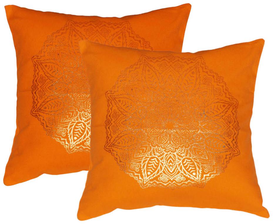 

Lushomes Dark Orange Cushion Covers with Gold Foil Print (Pack of 2)