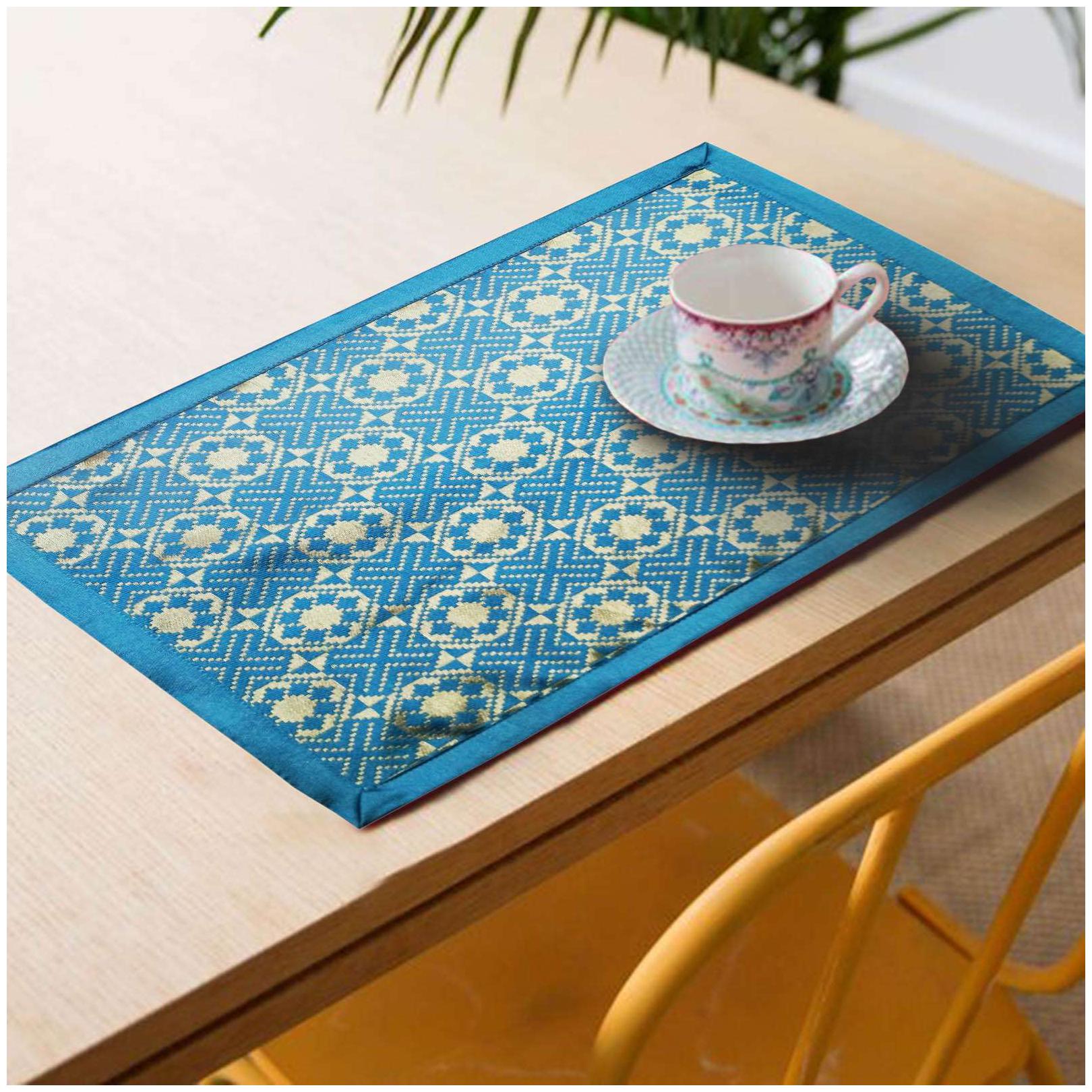 

Lushomes decorative Light Blue Design 2 Jacquard Placemat Set of 6 pcs (Size 13 x19 )