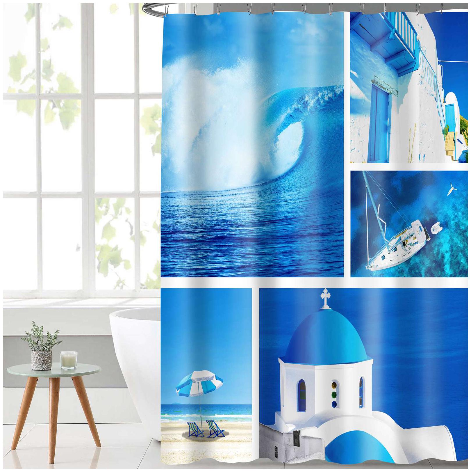 

Lushomes Digital Greece Design Shower curtain with 12 eyelets and 12 hooks (Single pc 71 x 78 180 x 200 cms)