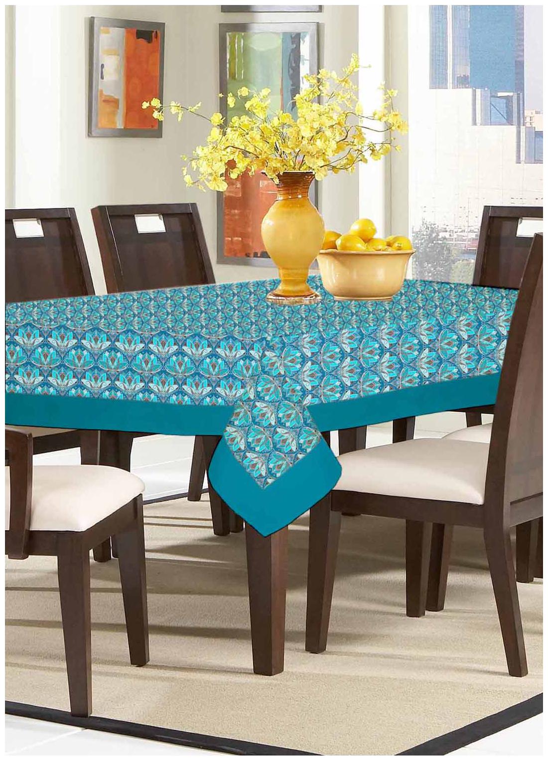 

Lushomes Digital Printed Blue Themed Abstract Table Cover For 6 Seater