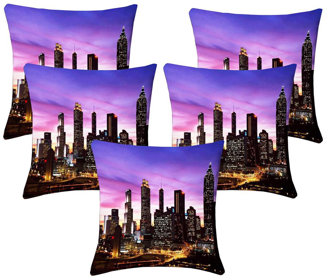

Lushomes Digital Print City Life Cushion Covers (Pack of 5)