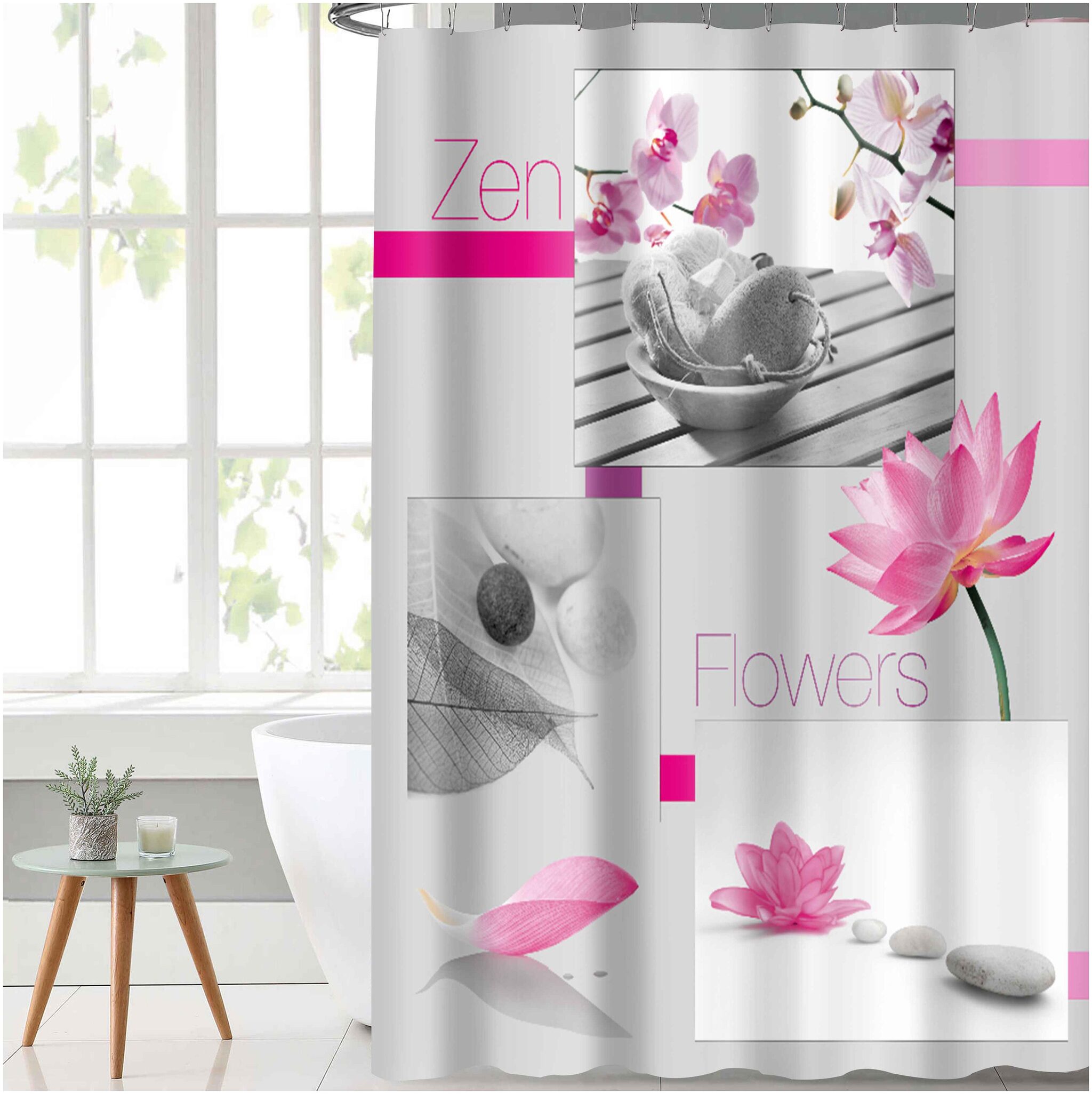 

Lushomes Digital Pink Flower Design Shower curtain with 12 eyelets and 12 hooks (Single pc 71 x 78 180 x 200 cms)