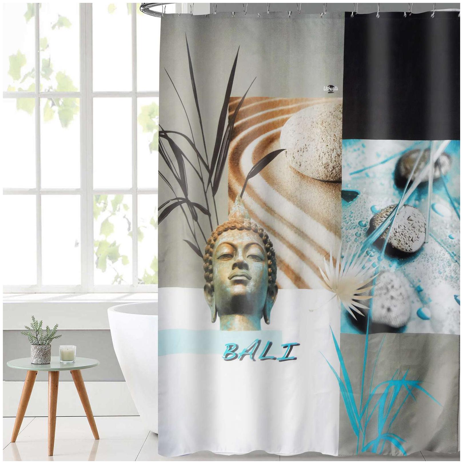 

Lushomes Digital Bali Design Shower curtain with 12 eyelets and 12 hooks (Single pc 71 x 78 180 x 200 cms)