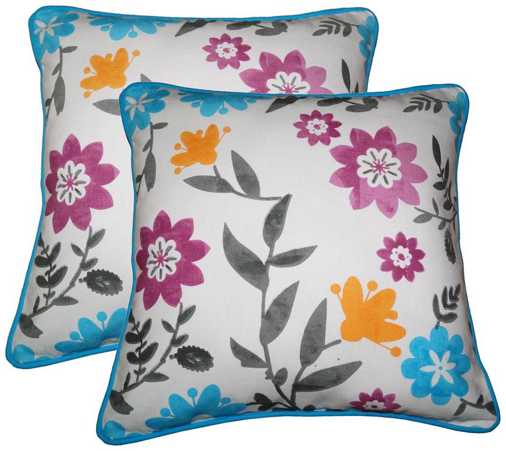 

Lushomes Flower Print Cotton Cushion Covers (Size 16 x 16) Pack of 2