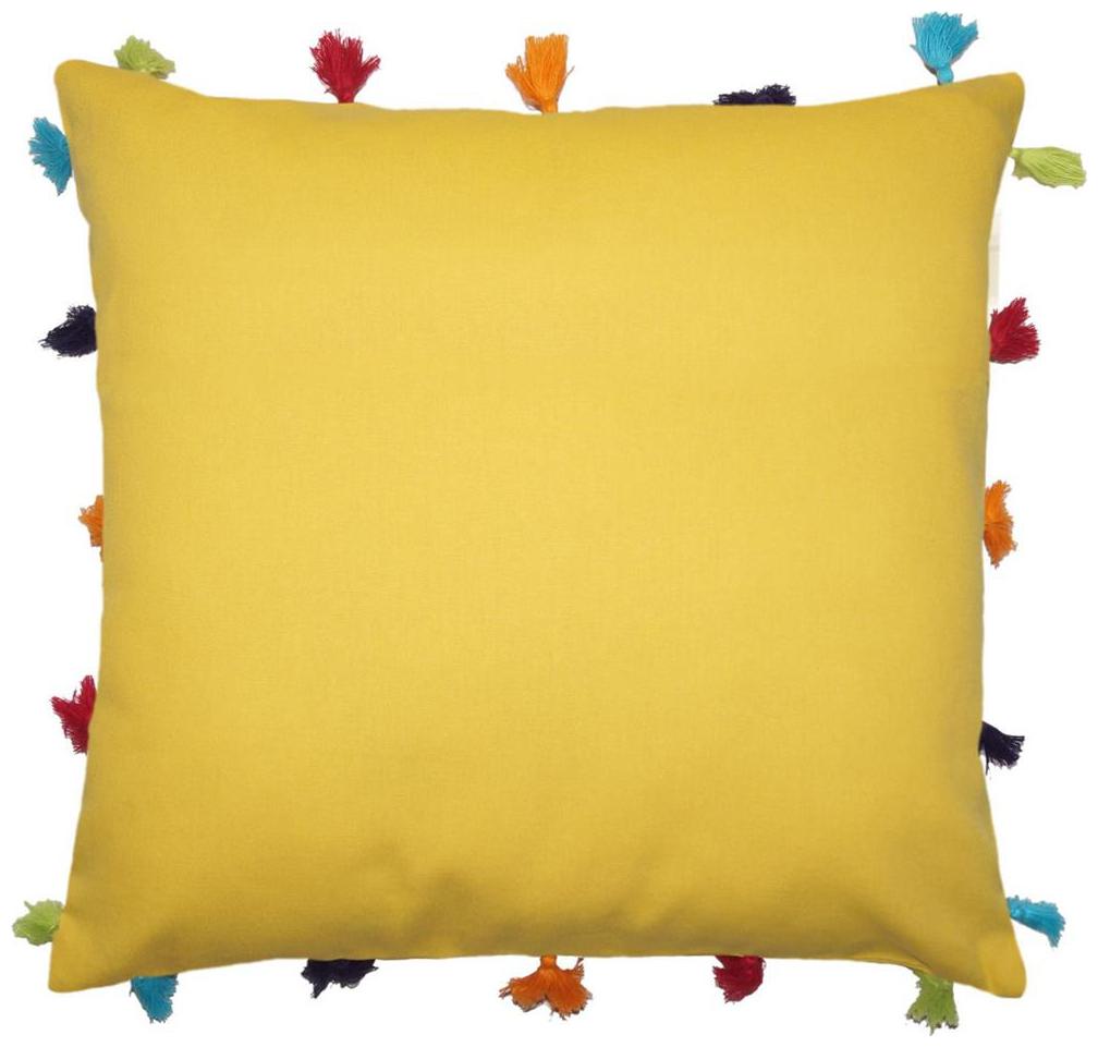 

Lushomes Lemon Chrome Cotton Cushion Cover with Pom Pom - Pack of 1