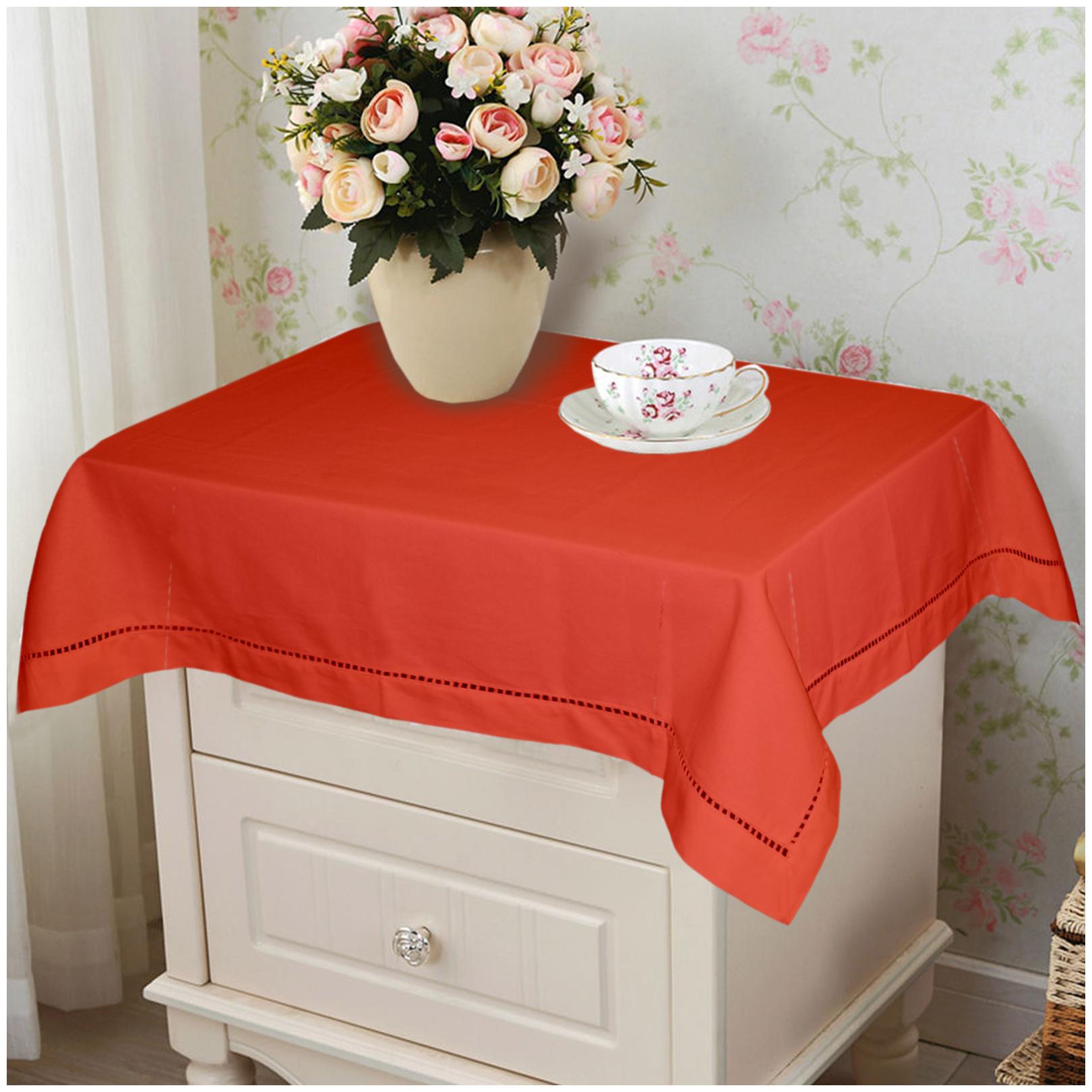

Lushomes Light Red Premium Side Cotton Table Cloth with Ladder Lace (Size 100 x 100 cms Single Pc)
