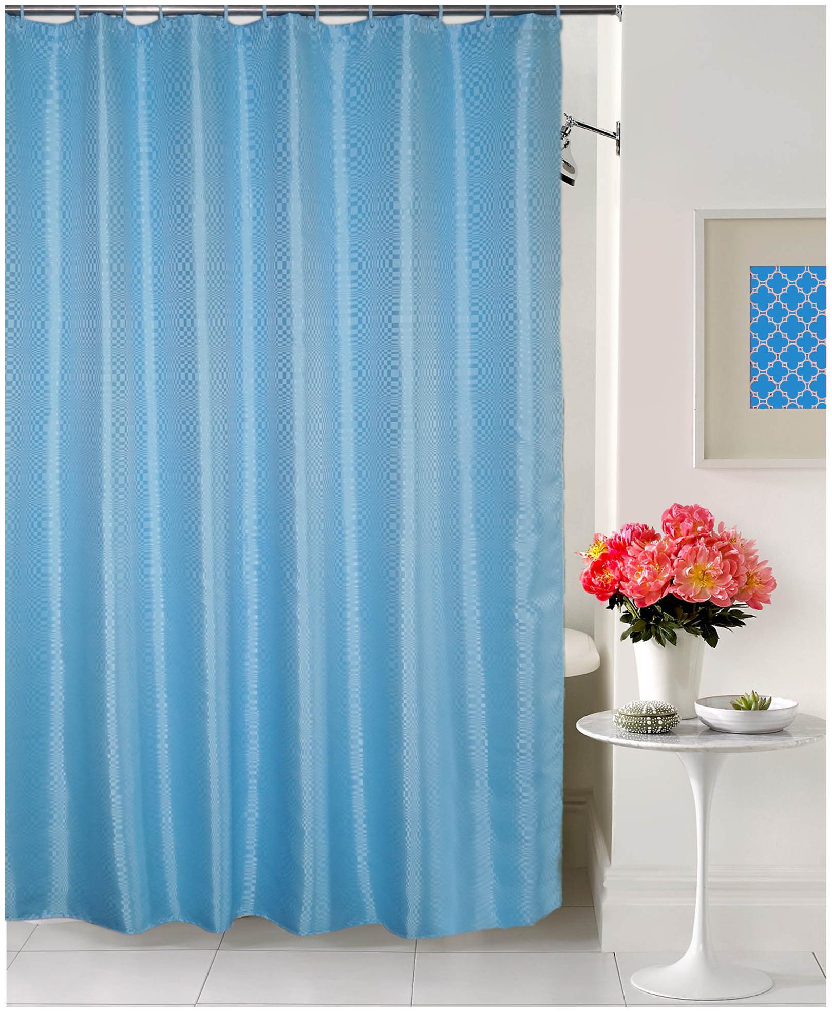 

Lushomes Light Blue Premium Dyed Modern Wave Shower curtain With 12 Plastic Eyelets and 12 C Rings ( 71 x 78 Single PC)
