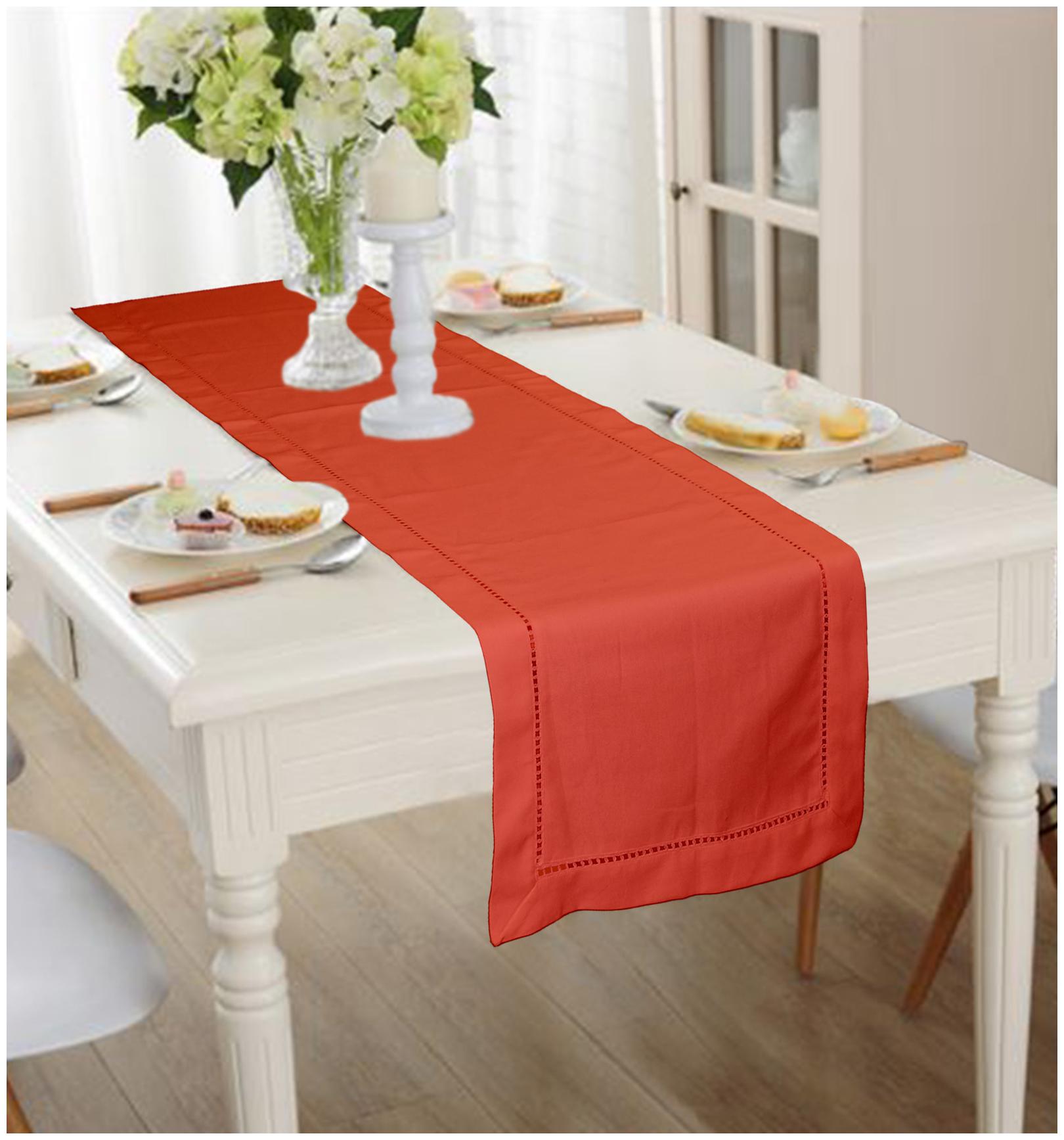 

Lushomes Light Red Premium Cotton Table Runner with Ladder Lace (Size 40 x 180 cms Single Pc)
