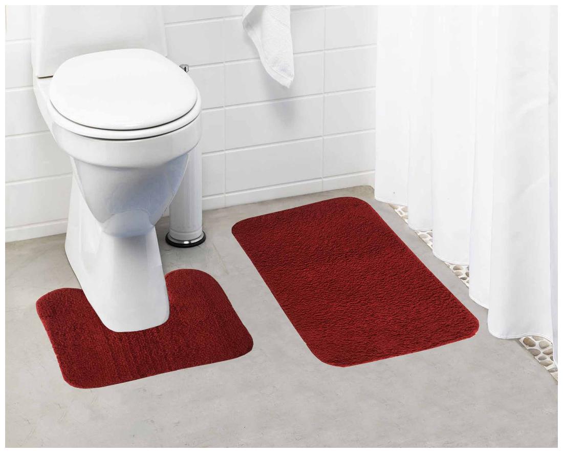 

Lushomes Maroon Thick and fluffy 1800 GSM bathmat with High Pile Microfiber (Bathmat 15x 24 Contour 15x 16 )