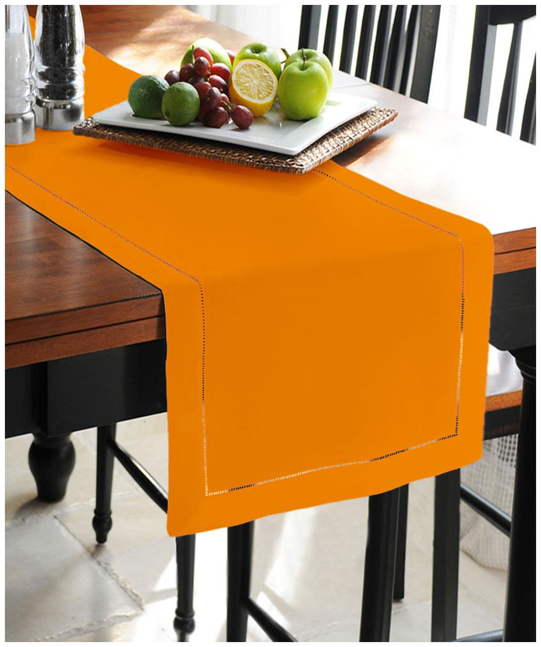 

Lushomes Plain Sun Orange Double Border Holestitch Table Runner