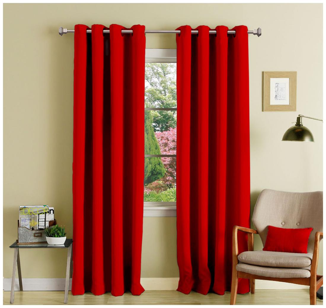 

Lushomes Red Polyester Blackout Curtains with 8 Eyelets for Long Door